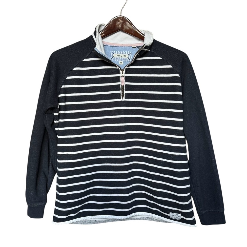 Orvis Women’s Sweater 1/4 Zip Striped Long Sleeve Black White | Women’s Size M